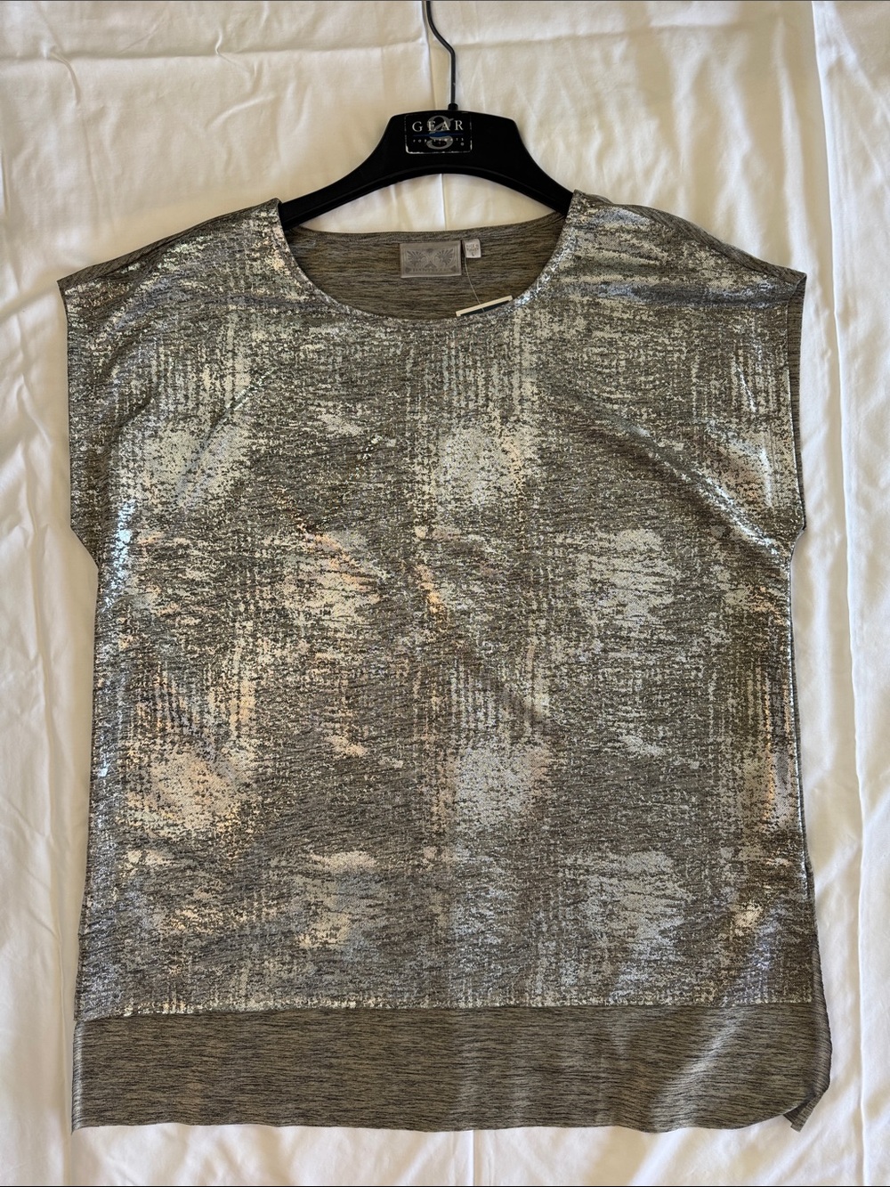 Dantelle Metallic Olive Shimmer Short Sleeve Top